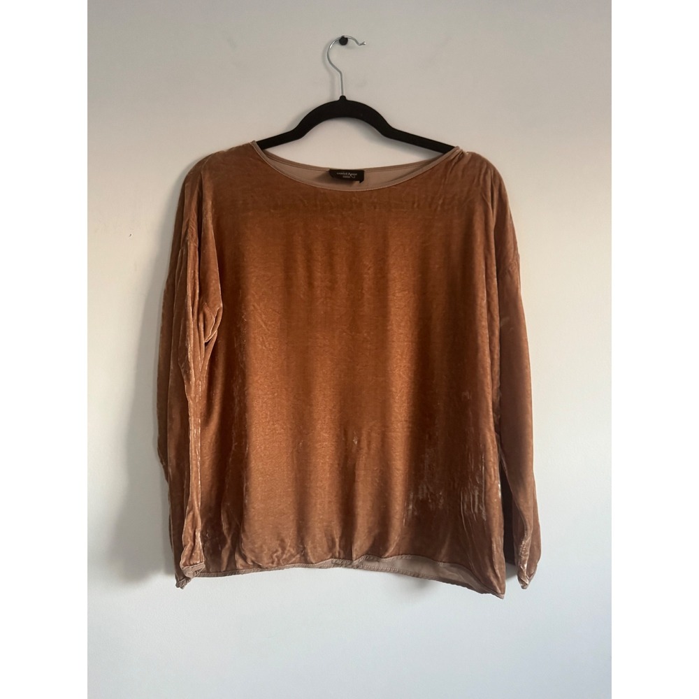 Ottod'Ame Essence Silk Blend Velvet Long Sleeve Top Brown Caramel Size 4 XS